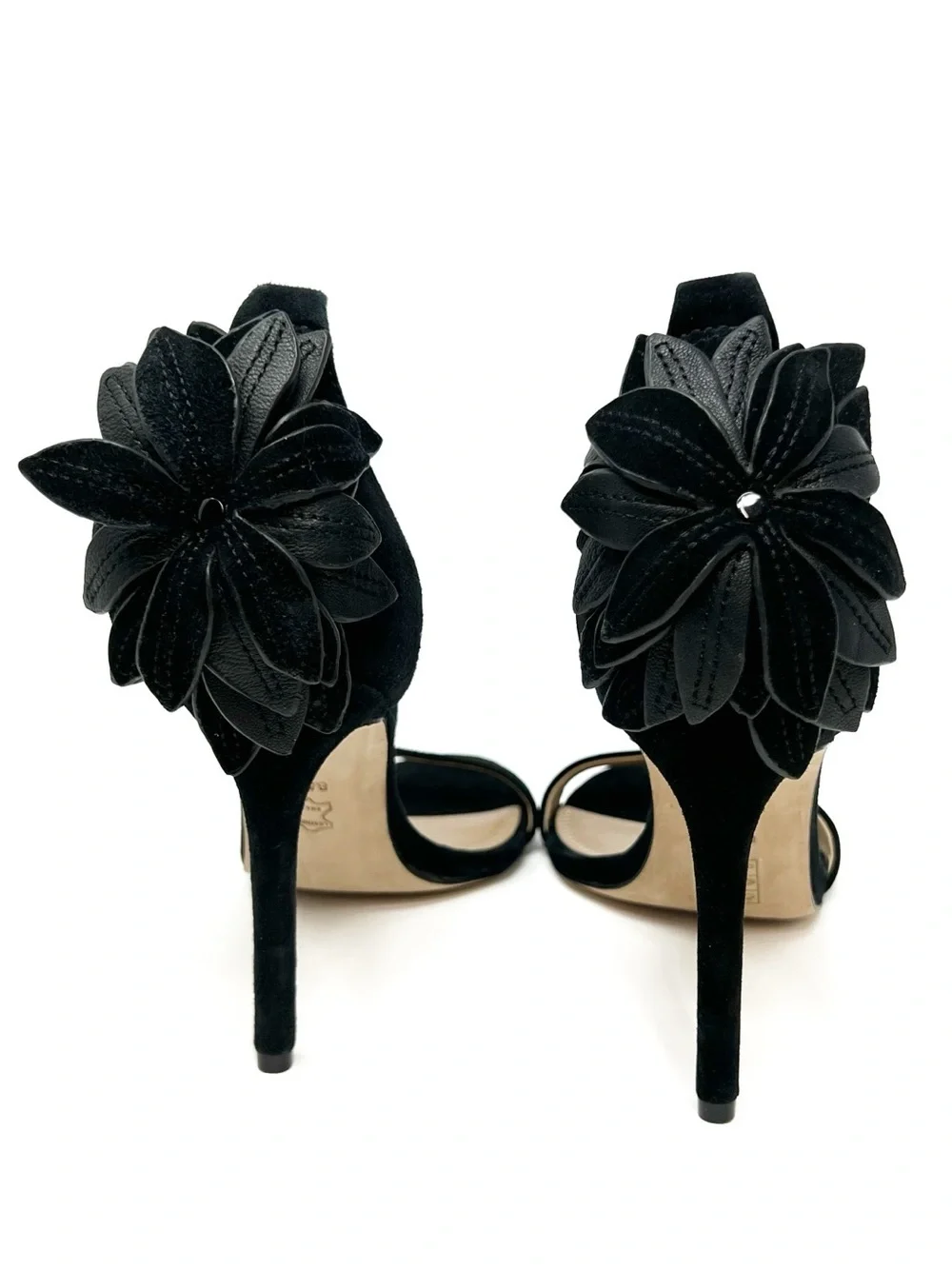 Tory Burch Jules Appliqué Floral Stilettos Size 9 Black Suede Sandals Heels EUC